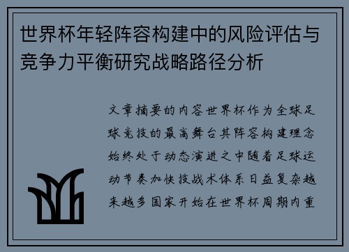 世界杯年轻阵容构建中的风险评估与竞争力平衡研究战略路径分析